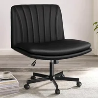 PU Leather Armless Cross Legged Office Desk Chair for Home Office, Modern Swivel Height Adjustable Wide Seat, Offices Chairs 1