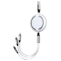3 - in - 1 Retractable USB Cable - Fast Charging Multi - Port Data Cord - 1M (01)