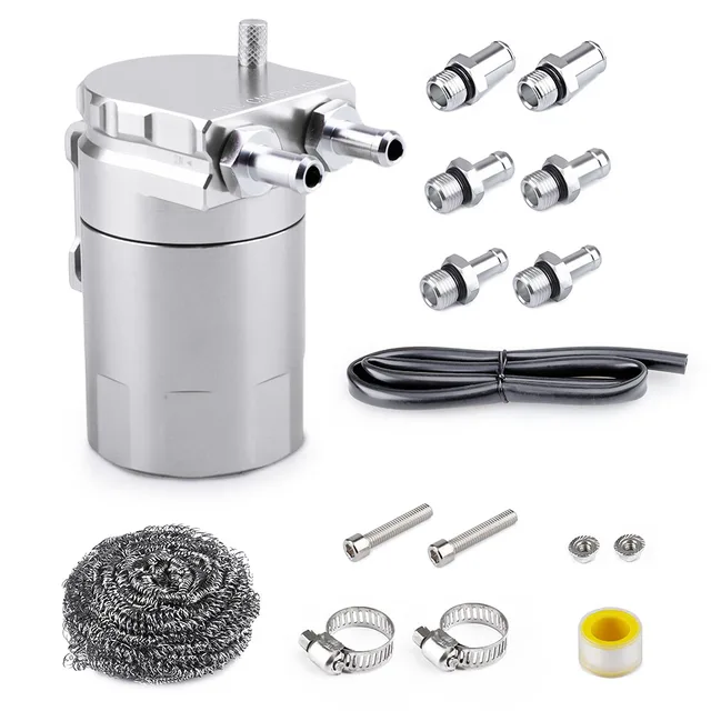 300ml Aluminum Oil Catch Can Kit Reservoir Fuel Tank Engine Polish