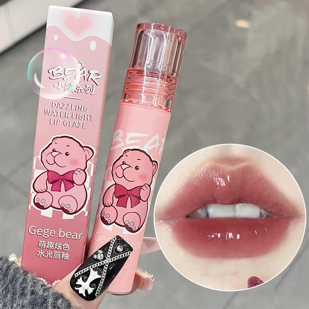 Cute Bear Mirror Water Lip Glaze Idratante Sexy Red Lip Tint Rossetto Trucco Duraturo Colore Antiaderente Tazza Lip Gloss Cosmetici