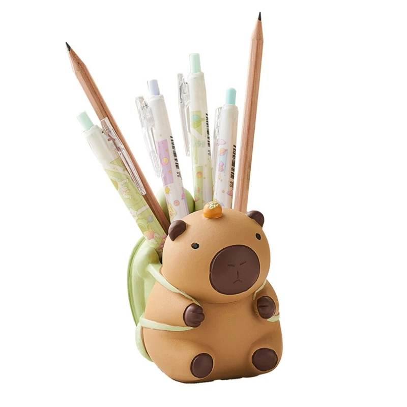 Capybara Pen Holder Resin Desk for Pencils and Makeup Brushes Stationery Storage Container Desktop Ornament