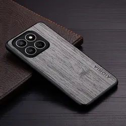 Premium Wood Grain PU Leather Phone Case Cover for Honor X7d (Light Gray)