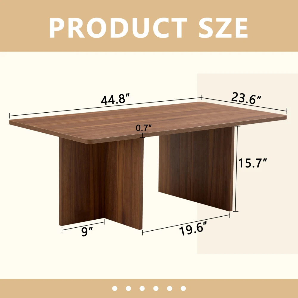 44.8 Inch Walnut Wood Grain MDF Coffee Table Modern Luxury Stable Triangular Support The Coffee Table Is Made of Medium Density 4