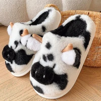 Women's Winter Warm Cartoon Cow Slippers Closed Toe Non Slip Furry House Shoes Women Indoor Bedroom Thick Sole Plush Slippers - Image 6