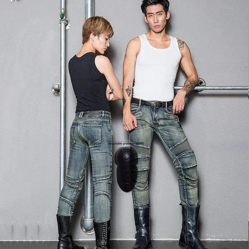 유니섹스 스트레치 스트레이트 핏 오토바이 청바지, 야외 라이딩 오토바이 바지, 안전 보호 오토바이 바지, 크기 25-40