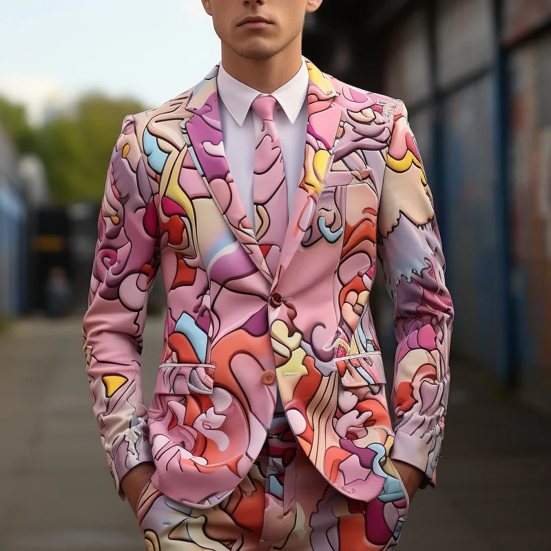 New Men's Pink Series COS PLAY Party Stage Singer Dancer Nightclub Shiny Cool Performance Suit 2 pcs Blazers Jacket Pants Sets