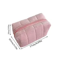 Petit sac à cosmétiques en peluche douce, pochette de voyage Portable, couleur unie, fermeture éclair, organisateur de rangement de toilette pour femmes, trousse de maquillage 6