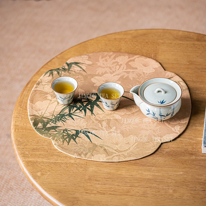 Xiangyun Sha Haitang Tea Banquet New Chinese Zen Style Waterproof Dry Foam Pad Tea Tray Mat Fabric Double-sided Tea Towel