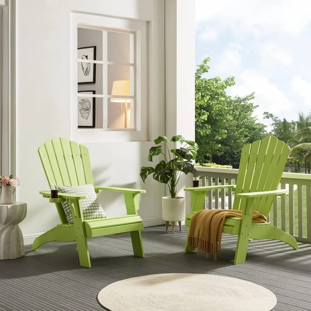 Adirondack Chair, Oversized Poly Lumber Fire Pit Chair with Cup Holder, 350Lbs Support Patio Chairs for Garden, Weather Resista 2