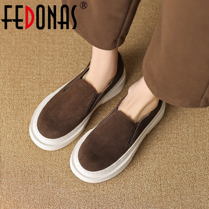 

FEDONAS Thick Platforms Women Flats Fashion Round Toe Genuine Leather Leisure Working Casual Shoes Woman Spring Summer Basic New
