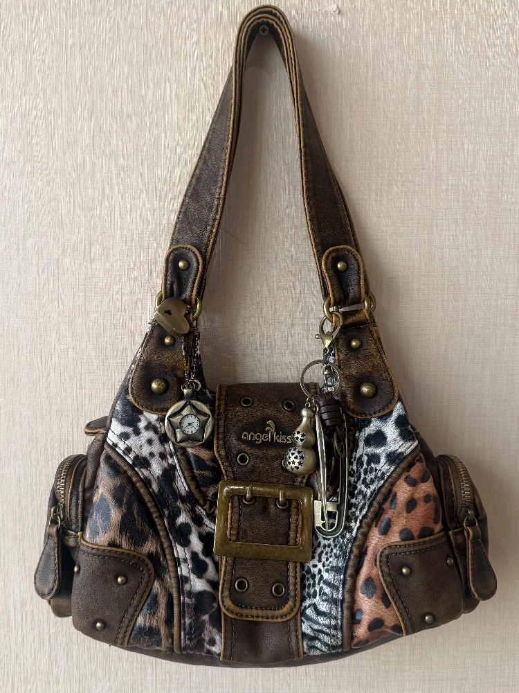Original Designer Marke Retro Distressed Leopard Print Patchwork Hot Girl Kissen Single-schulter Umhängetaschen für Frauen