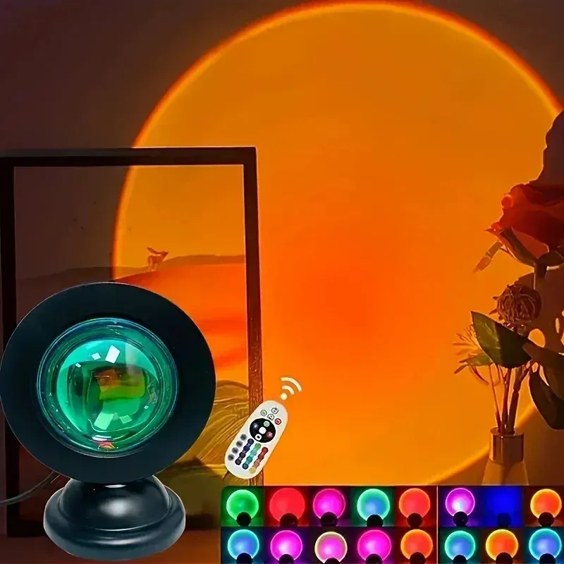 1pc- Perfect for Relaxation Ambiance, and DecorationMulti-Color Sunset Projection Lamp – Rechargeable & Adjustable