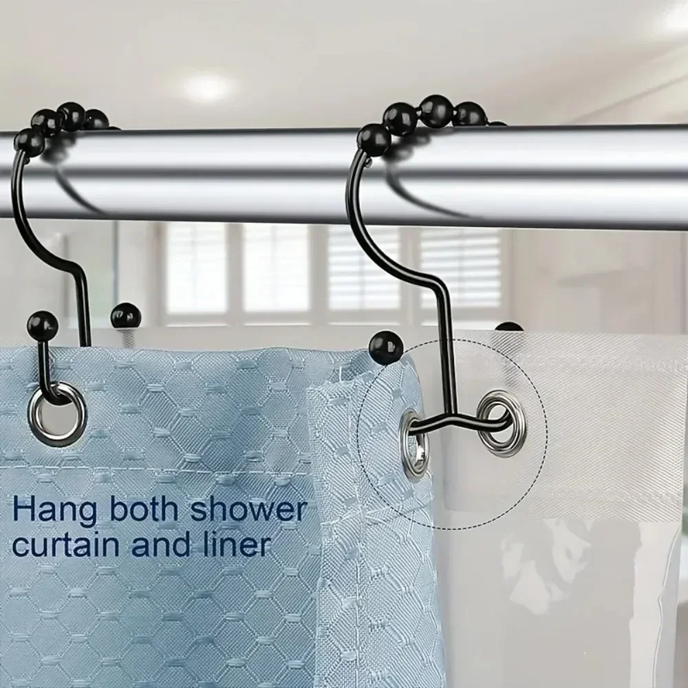 Rustproof Metal Shower Curtain Hook Iron Double Hook Shower Curtain Ring Hook Bathroom Hardware Accessories shower curtain hooks curtain hooks