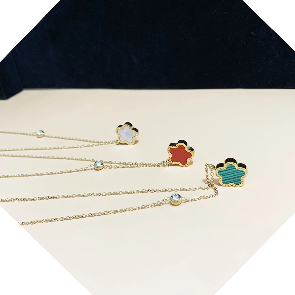 Elegant 18K Gold Plated Multi-Color Clover Pendant Necklace