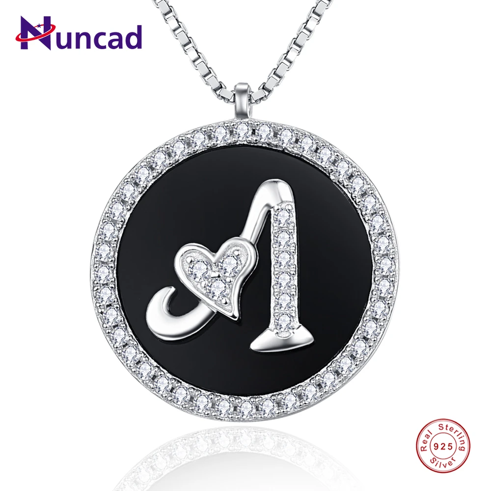 

NUNCAD 925 Sterling Silver 26 English letters Round Inlaid Zircon Pendant Necklace Box Chain Women Jewelry Gift