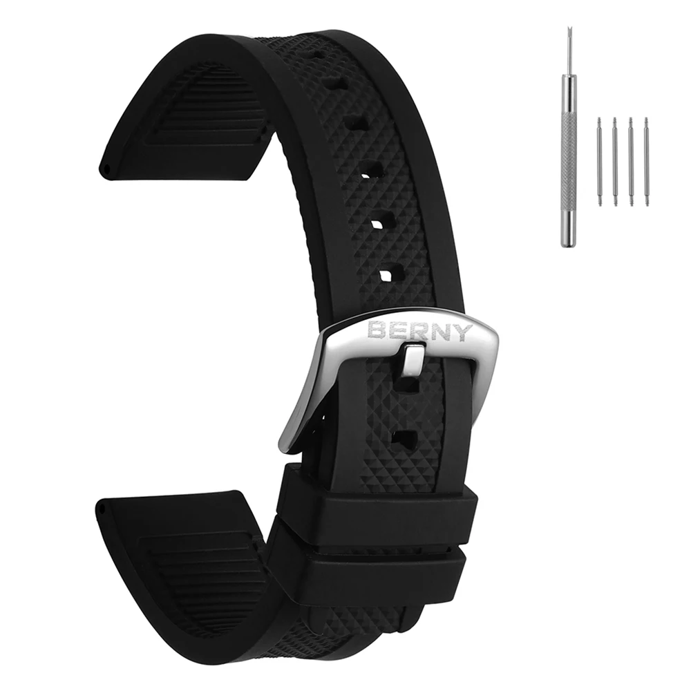22mm Silicone Watch Bands Waterproof Replacement Steel Buckle Watch Straps Stainless Accessories Soft Rubber Watchbands for Men