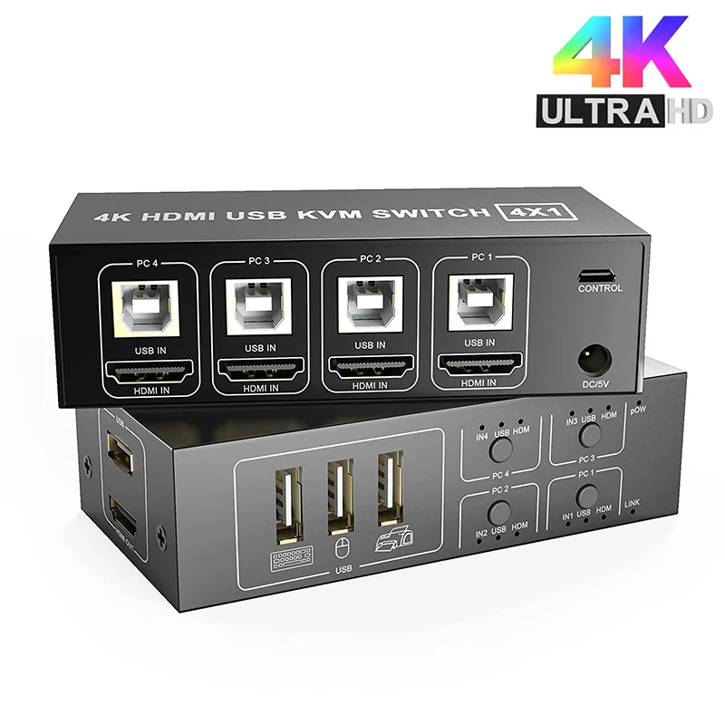 4 порта HDMI KVM переключатель 4x1 USB совместное использование компьютера с одним