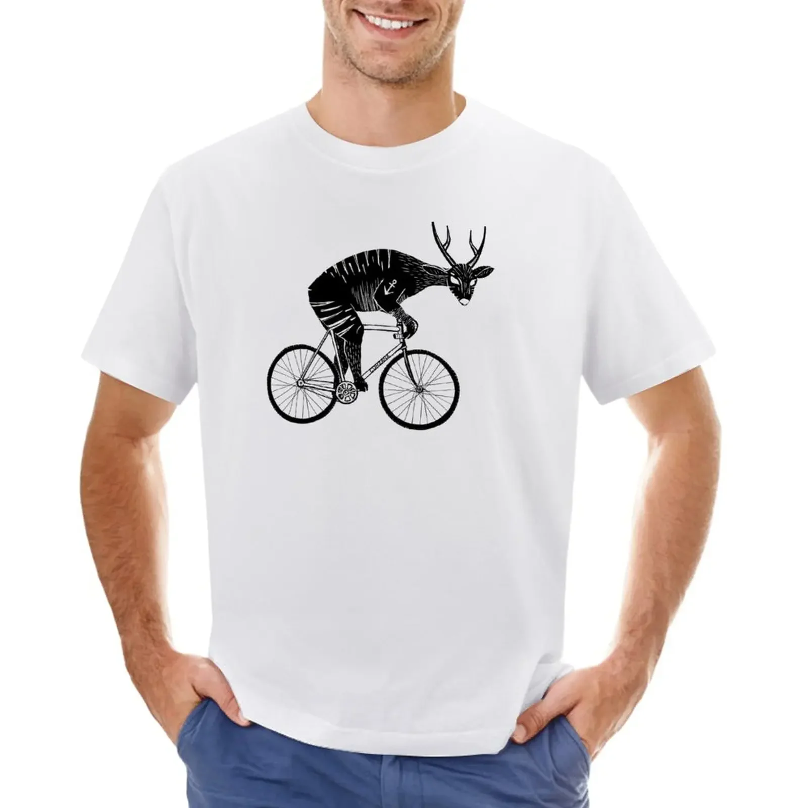 

Deer & Bicycle T-Shirt boys animal print blanks aesthetic clothes t shirts men