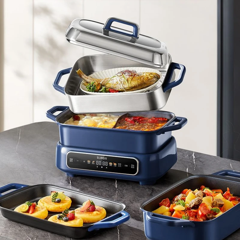 Multifunctional cooking pot electric barbecue boiler shabu shabu grill all-in-one household steaming, boiling