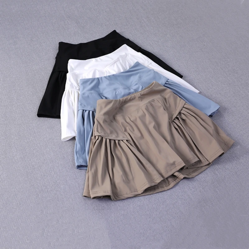 Exercise Loose Comfortable Quick Dry Running Fitness Double Layers Frills Pleated Golf Tennis Skirts, sports skirt