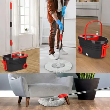 360° Spin Mop Bucket Sets Wrings System, Bucket with Wheels and 61''/155cm Extendable and Adjustable Handle, Dry wet separation 3