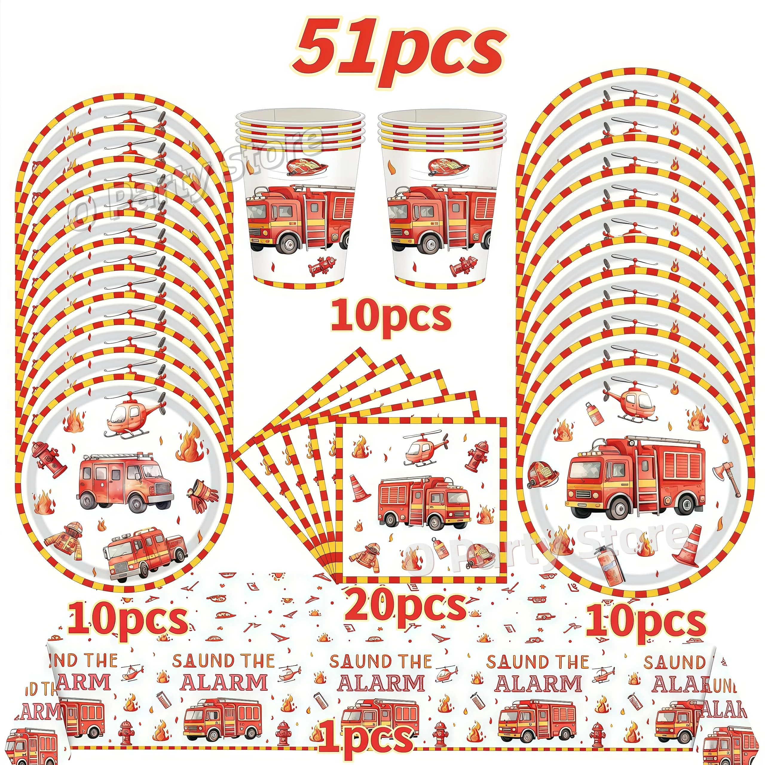 Feuerwehrauto Geburtstagsdekoration Geschirr Teller Tasse Serviette Feuerwehrmann Luftballons Banner Kind Bevorzugung Geschenk Babyparty Partyzubehör – Detail 19