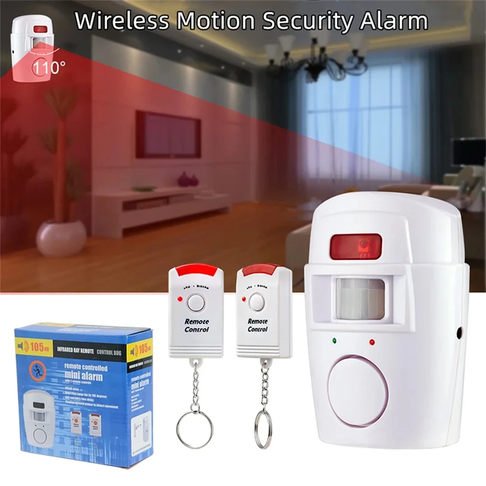 Security Alarm Home PIR Alert Infrared Sensor Alarm System Anti-theft Human Motion Detector 105DB Siren 2pcs Remote Controller
