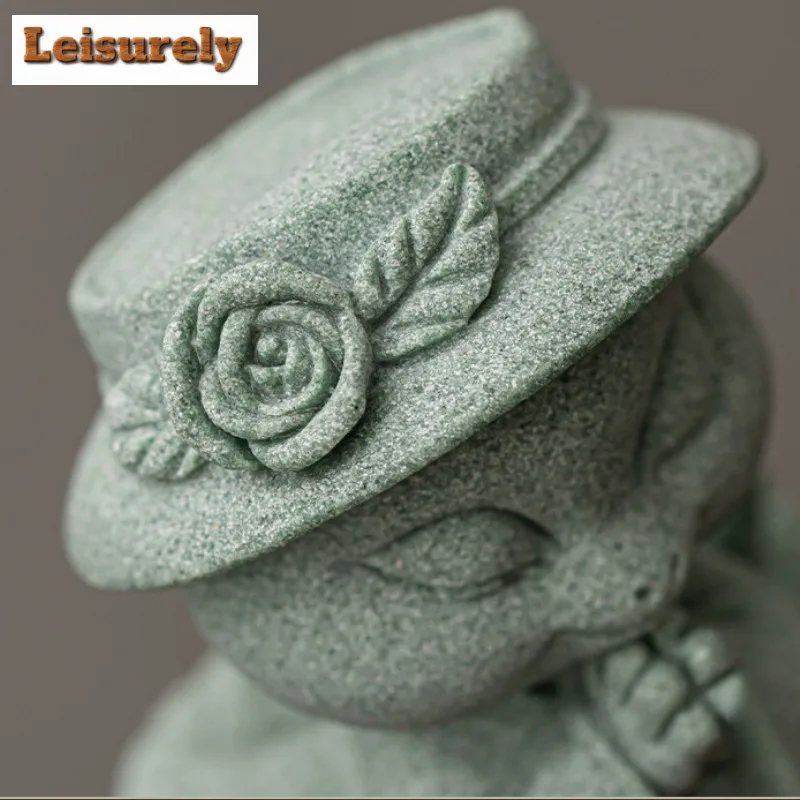 Green Sandstone Chinese Spirit Snake Tea Pet Boutique Fish Tank Landscaping Tea Figurine Play Toys Tea Statue Ornaments Craft 