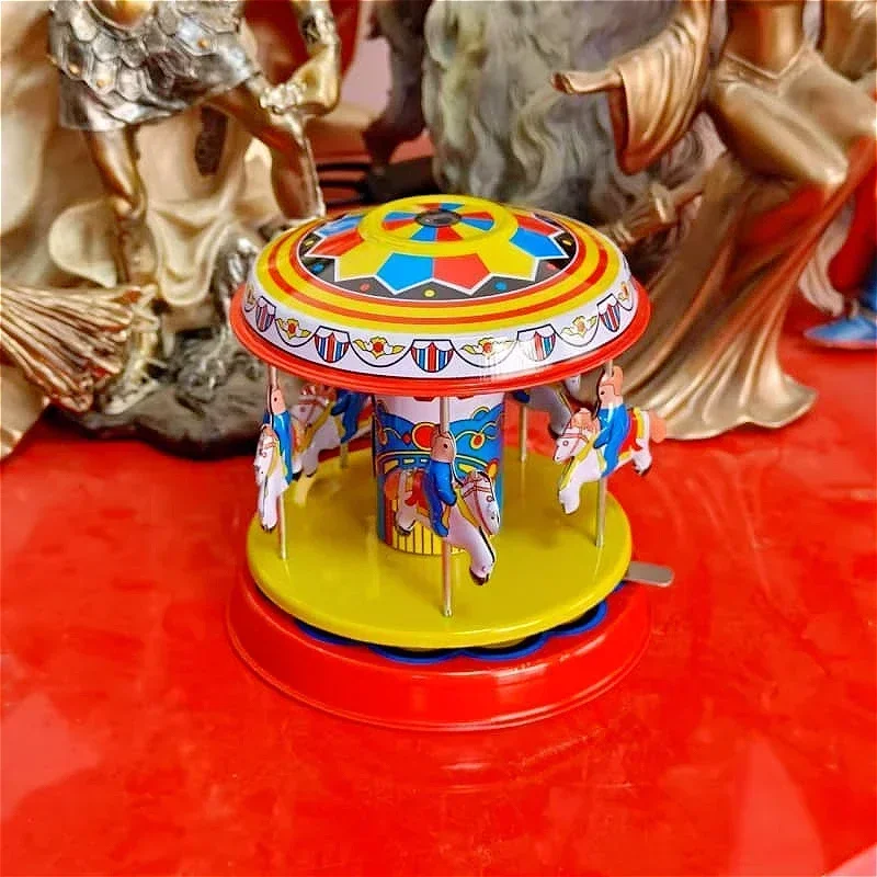 Classic collection Retro Clockwork Wind up Metal Tin Gear High-wheel Carousel toy Mechanical toys kids baby gift