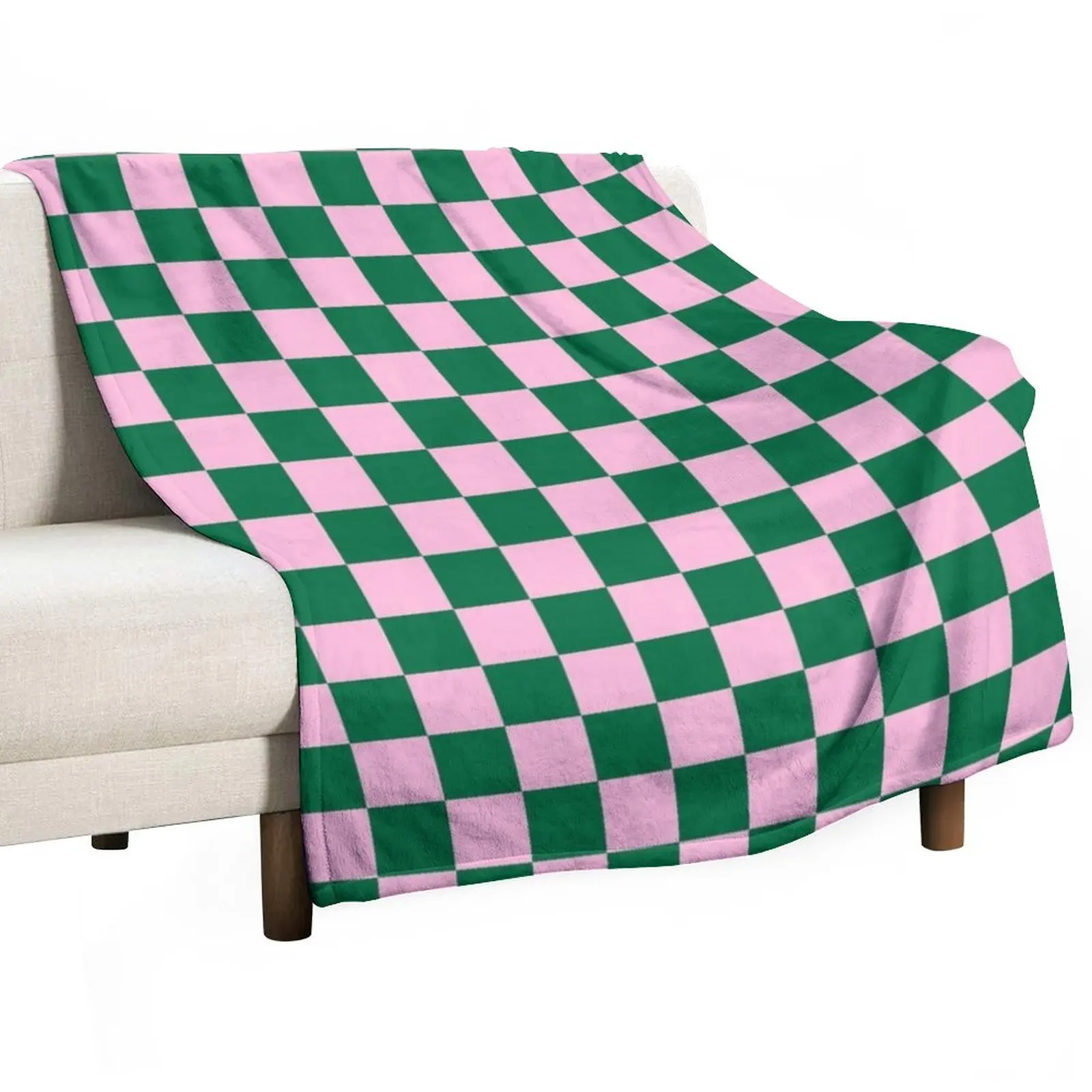 

Cotton Candy Pink and Cadmium Green Checkerboard Throw Blanket Blanket Sofa Retro Blankets