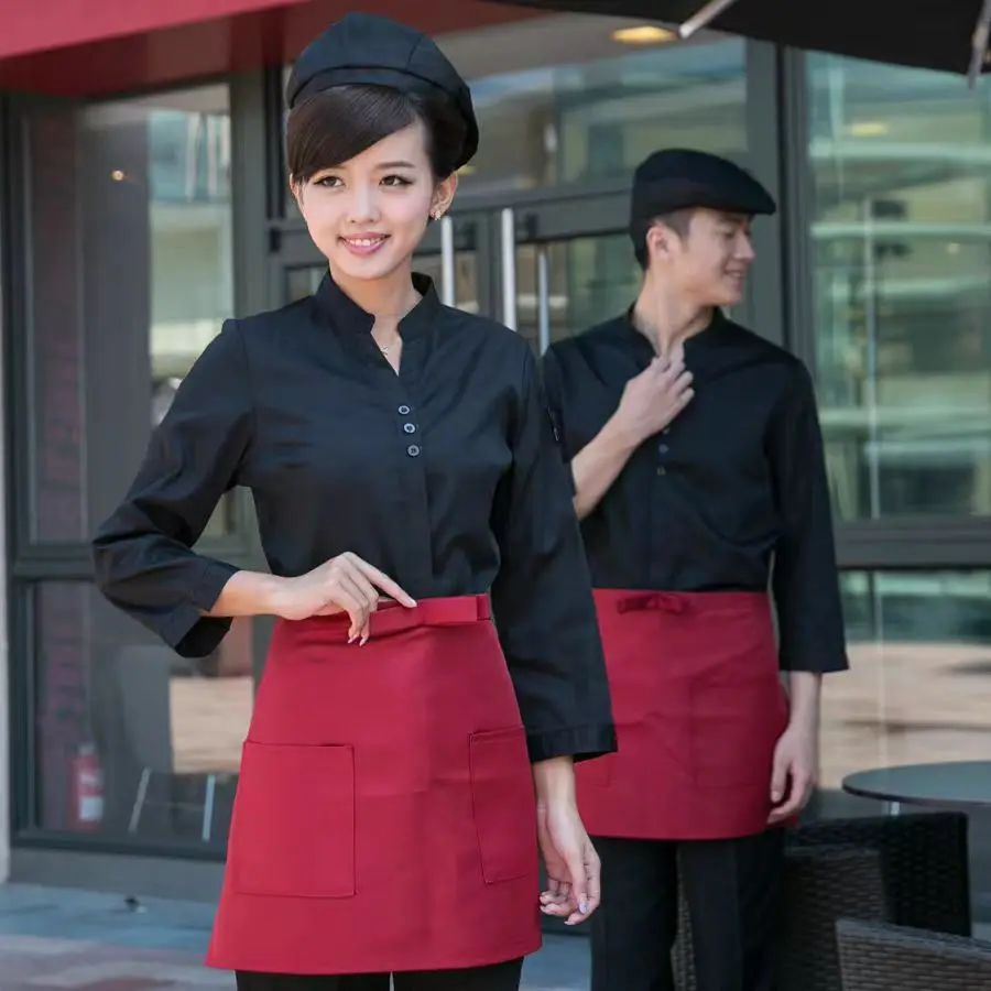 Hotel Work Clothing Autumn/Winter Western Restaurant Waitress Uniform+Apron Set Catering Shop Waiter Shirt Cheap Workwear