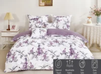 Ensemble de housse de couette 3 pièces en coton 100% à motifs floraux violets avec taies d'oreiller 180×200 cm 4