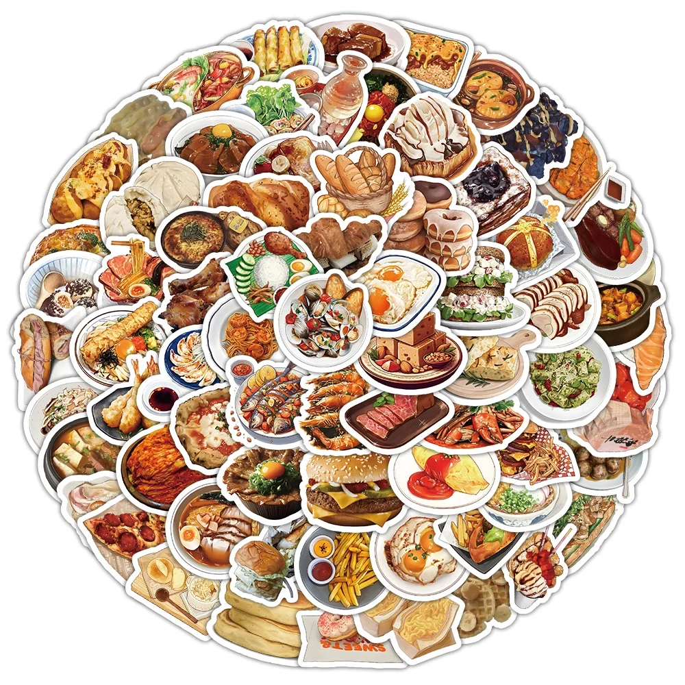 100PCS 헬멧 자전거 손 계정 연필 케이스 데칼에 대 한 현실적인 맛있는 음식 낙서 스티커