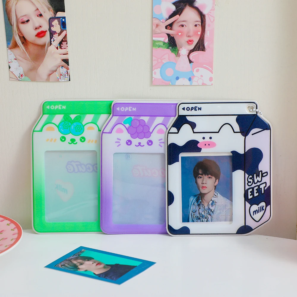 5pcs /lot Korea Kpop Photocards Protector Storage Bag Transparent Sleeves  Card Holder With Chain School Korean Stationery