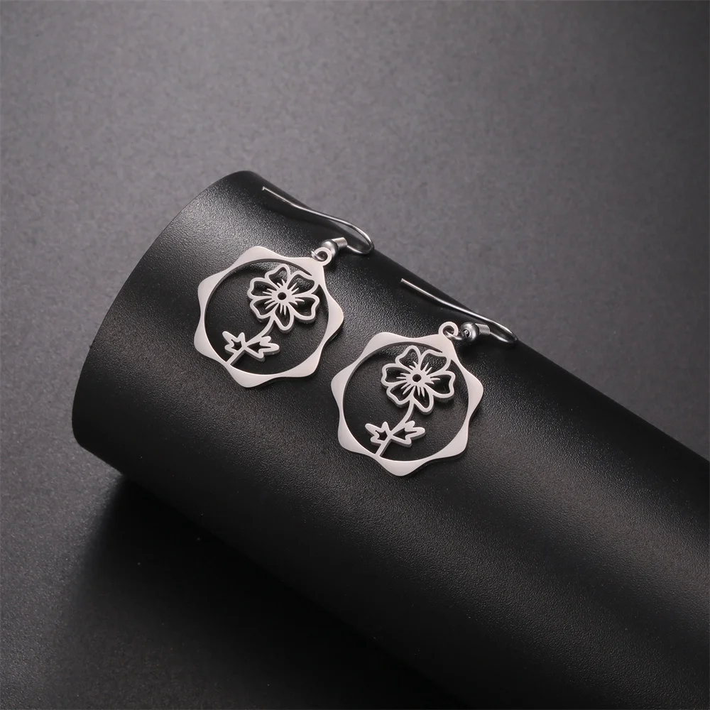 My Shape Geburts monat Blumen ohrringe für Frauen Mädchen Edelstahl Rose Iris Schnee glöckchen Blume Tropfen Ohrringe Schmuck Großhandel – Detail 28
