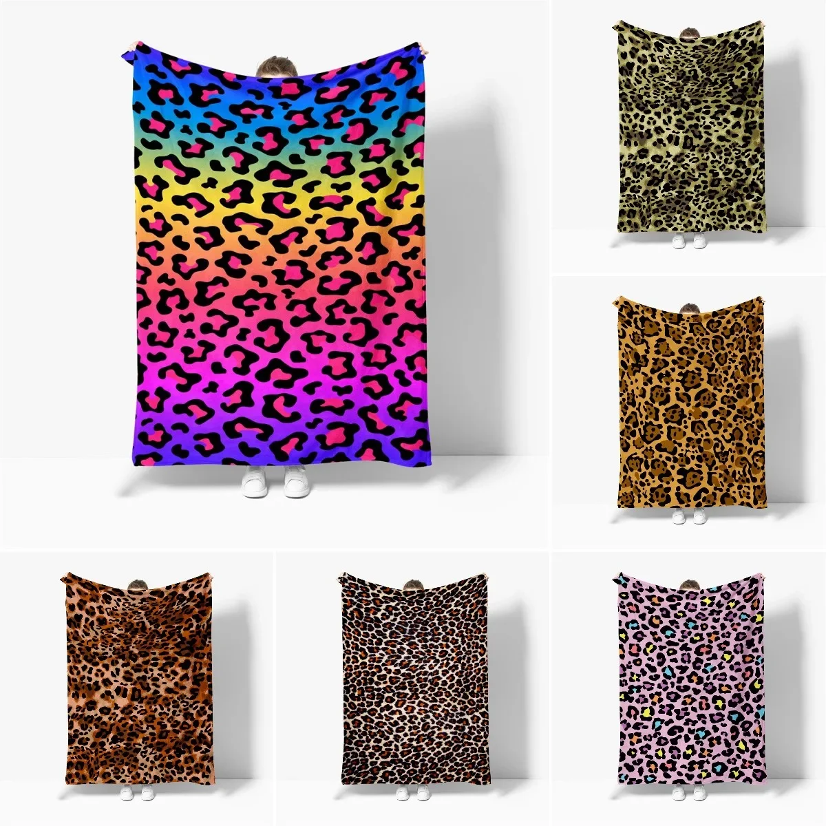 

Colourful Leopard Print Blanket Sofa Blankets for Beds Super Soft Warm Blanket Cover Flannel Throw Blanket Lightweight King Size