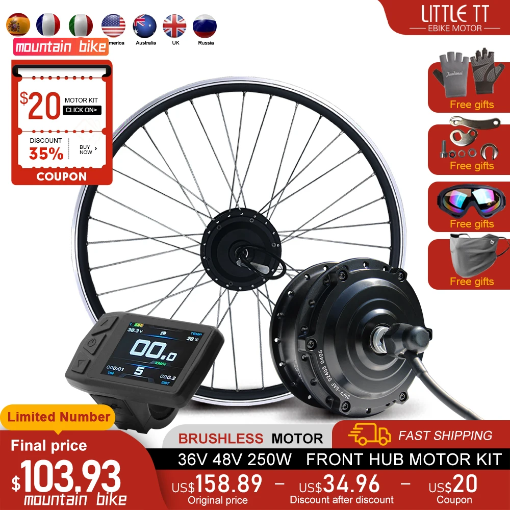Electric Bicycle Conversion Kit 36V 48V 250W EBike Front Brushless Hub Motor Bike Wheel kit bicicleta electrica 16-29inch 700C