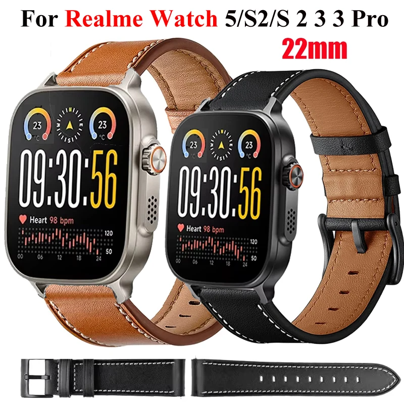 Elegant 22mm Leather Watch Strap – Premium Wristband Bracelet in Classic Design