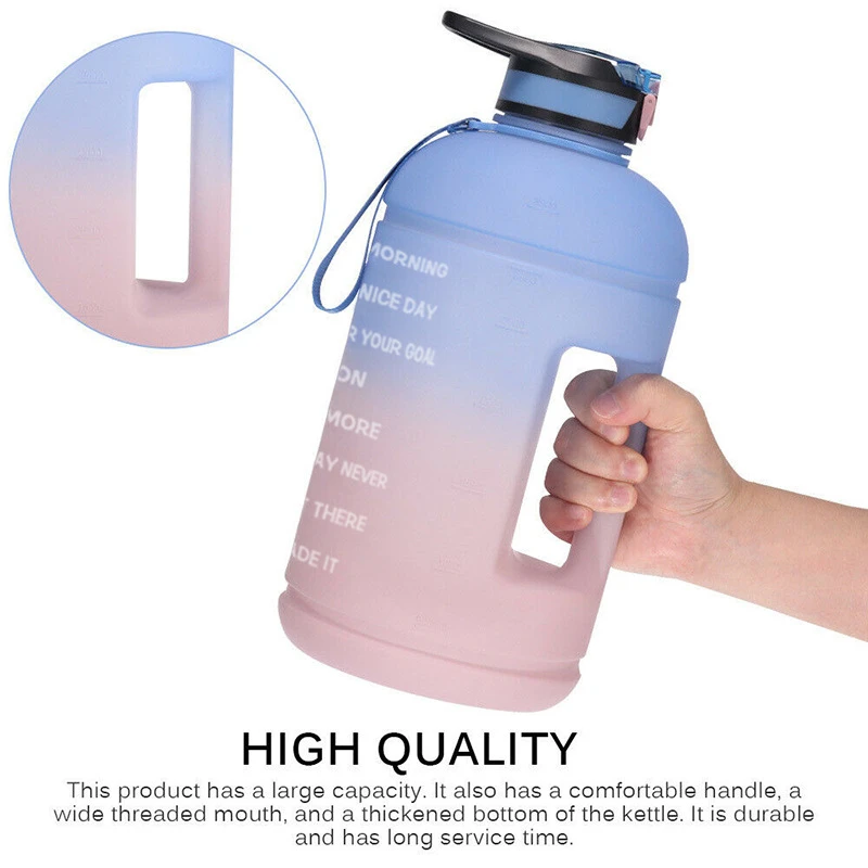 Voilamart 3.78L Gallon Sport Water Bottle with Time Marker and Straw Portable Gym Clear Plastic Drinking Bottles Sports Cup