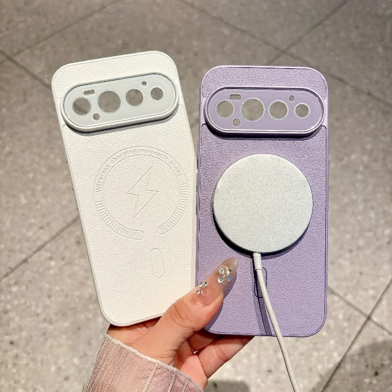 Leather Texture Magnetic Wireless Charging Cover with Camera Protection