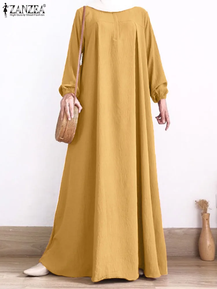 

2024 ZANZEA женский винтажный кафтан с длинным рукавом, сарафан, женский халат Eid Mubarek Рамадан, женское повседневное мусульманское платье