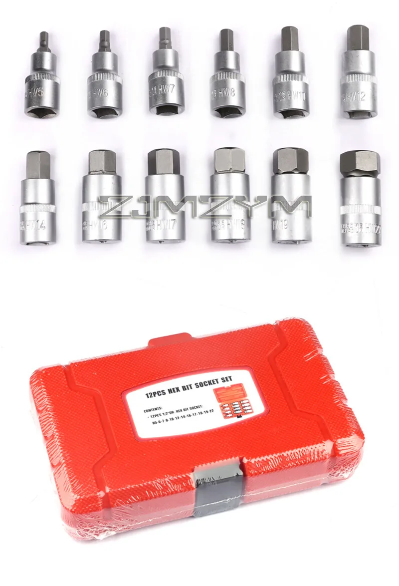 12 stücke 1/2 Zoll Stick Auswirkungen Hex Bit Sockel Set H5 H6 H7 H8 H10 H12 H14 H16 H17 H18 H19 H22 Steckdosen Set Hand Werkzeuge – Detail 4