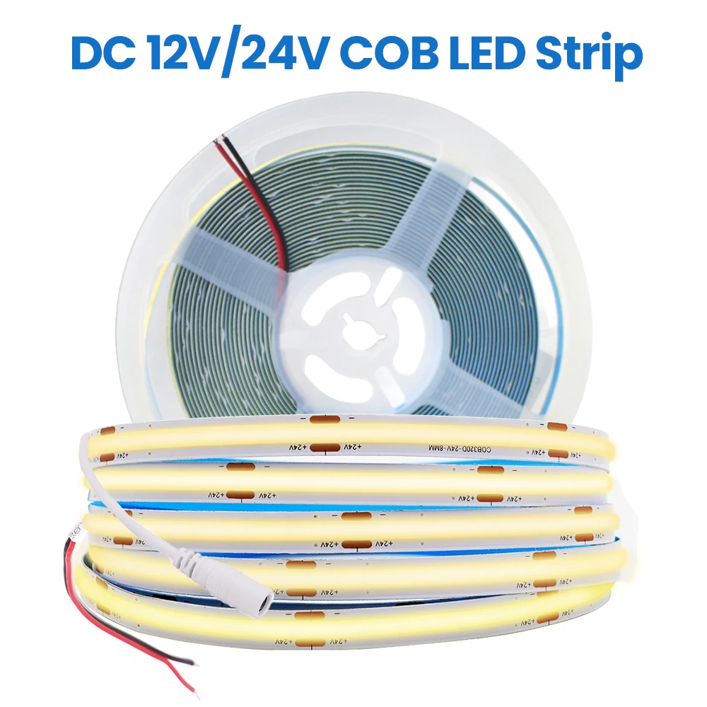 COB-LED-Strip-Lights-DC-12V-24V-320-Leds-Linear-Ribbon-Tape-8mm-Width ...