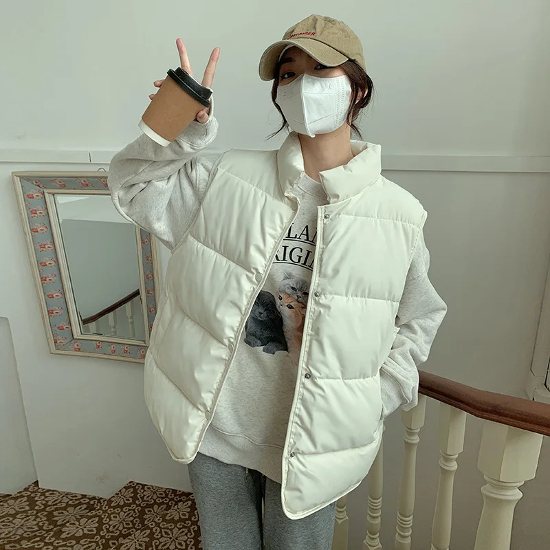 

Пуховик женский из хлопка, короткий Свободный Топ с воротником-стойкой, тонкая безрукавка, Осень-зима