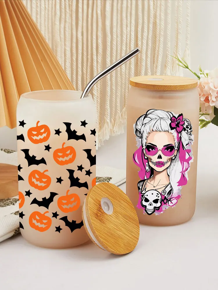 UV DTF Transfer Sticker Halloween Pumpkin For The 16oz Libbey Glasses Wraps Bottles Cup Can DIY Waterproof Decals D1255