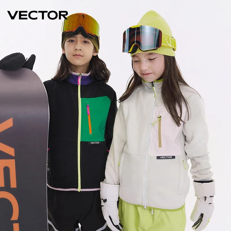 VECTOR Fleece Jacket Children Autumn Winter Warm Coats Clothing Contrast Sleeve Sweatshirt Coats Color Outdoor Jacket