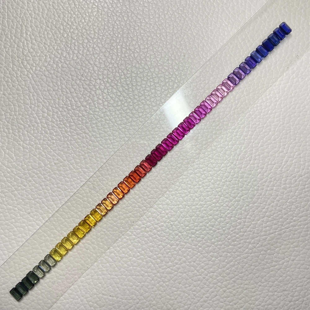 Meisidian Top Quality Emerald Baguette Cut Lab Corundum Sapphire Rainbow Stone For Necklace Making