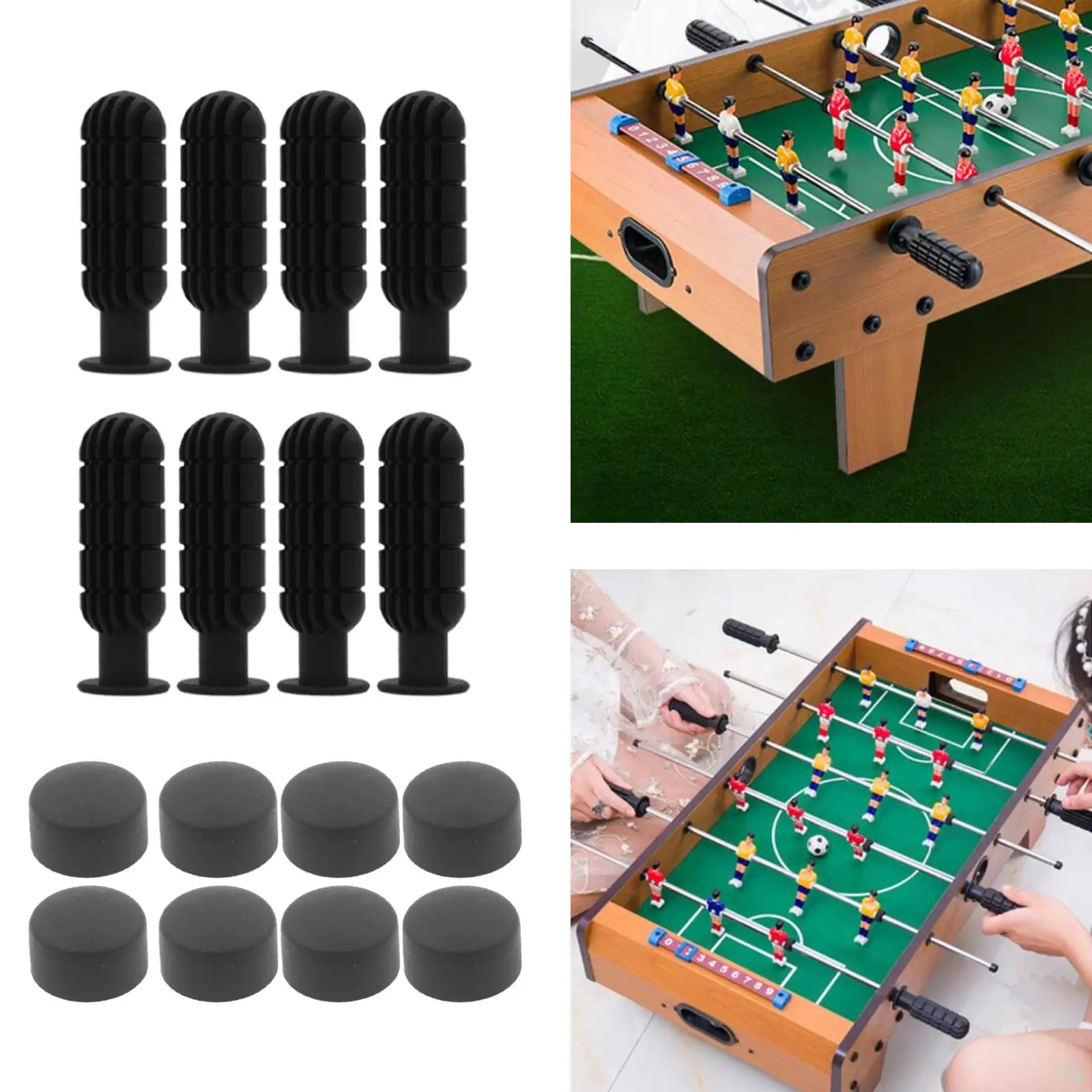 Foosball Handle Replacement 8 Pairs Table Soccer Game Black Handle Grips & End Parts