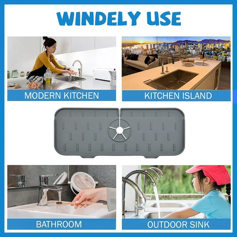 New Kitchen Faucet Absorbent Mat Sink Splash Guard Silicone Drainage Mat Drying Pad Kitchen Bathroom Countertop Protection Mat