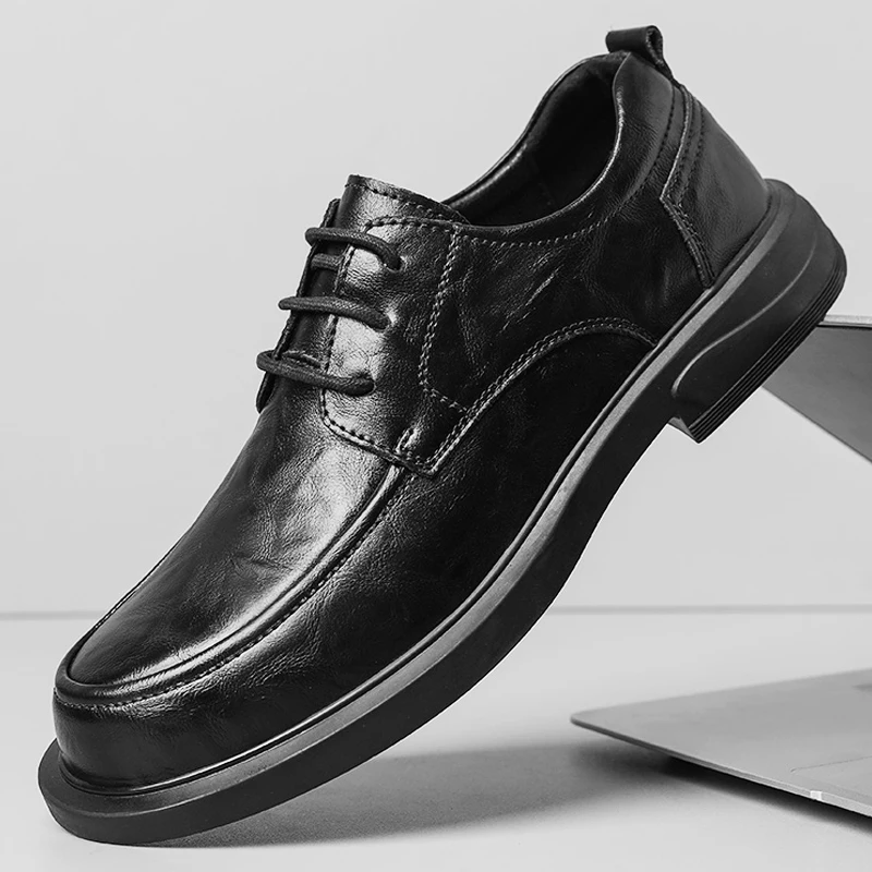 2023 Fashion New Men's Business Dress Shoes Lace Up Work Shoes Men's Genuine Leather Shoes Park Walking Shoes Free Delivery